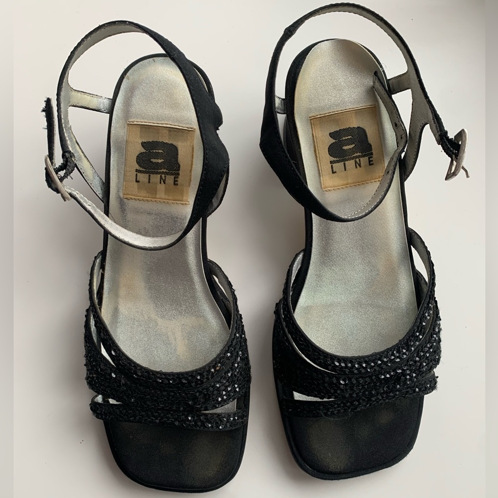 Black Beaded Strap Heels